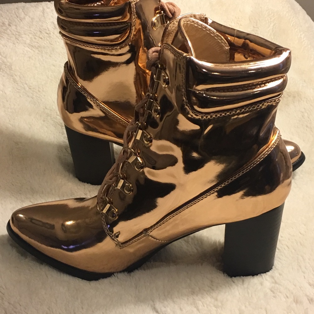 Rose Gold Pointed Toe Booties - Picture 3 of 4